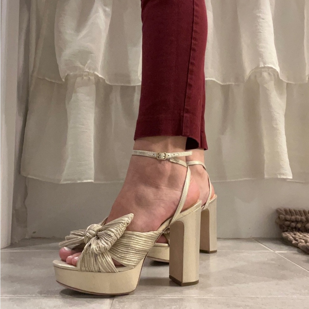 loeffler Randall Natalia Platform Pleated Bow Heels GOLD.